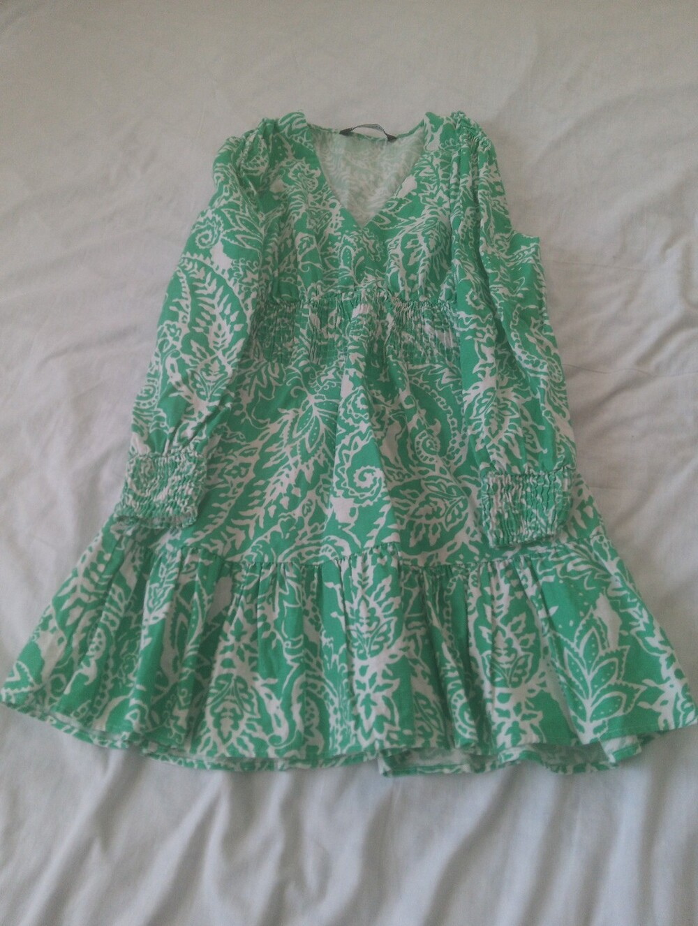 Zara Mint Green and White Floral Tiered Dress